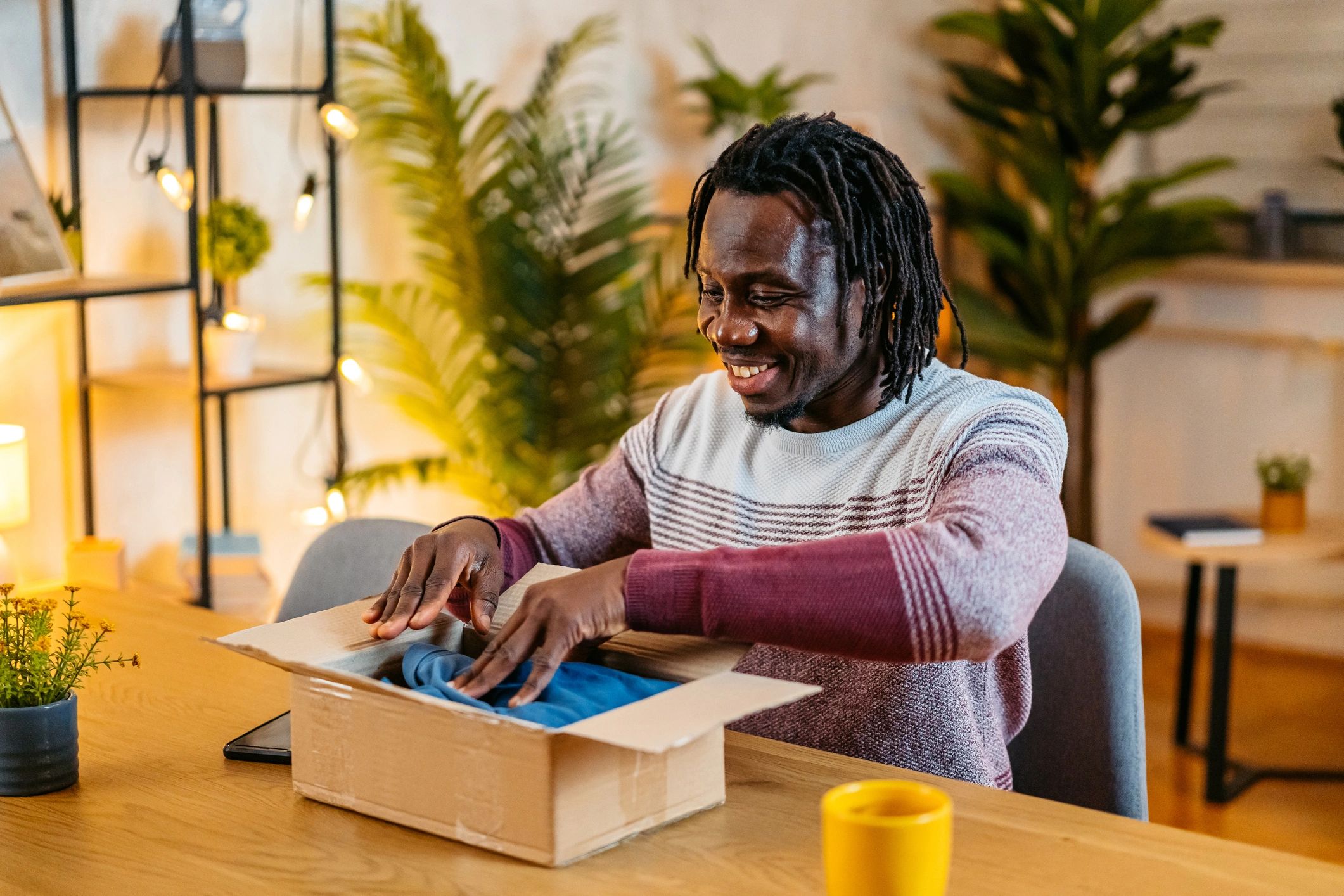 happy customer unboxing trading cards