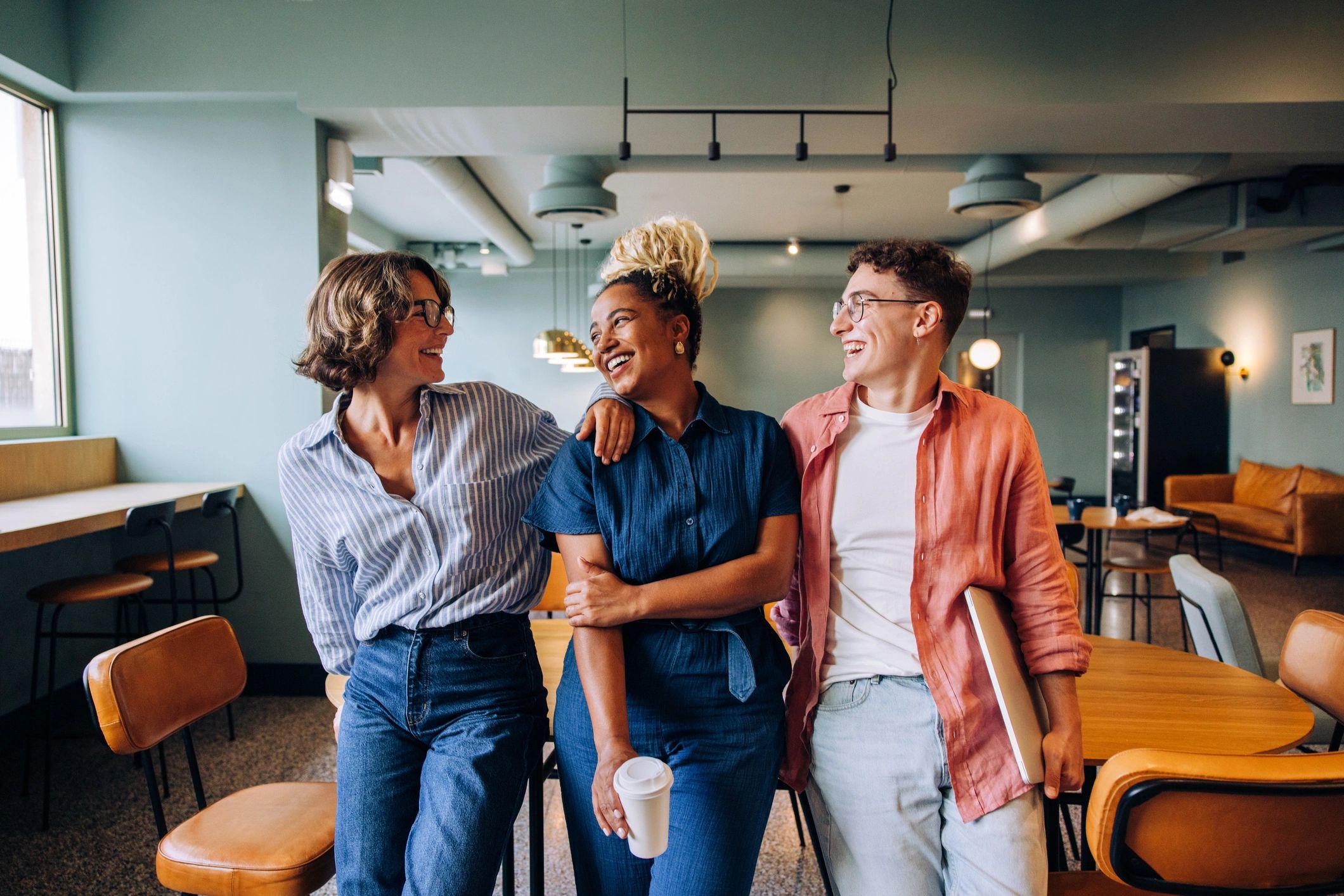 young diverse team playful office